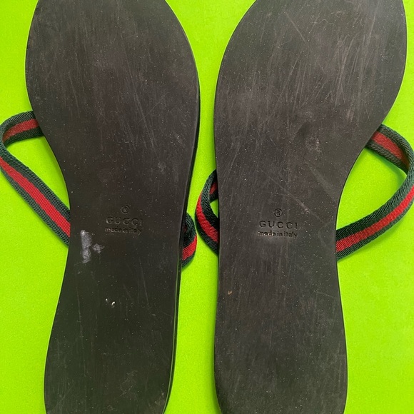 GUCCI Size 40 leather red/green web strap thong flip flop sandals AUTHENTIC! - Picture 3 of 10